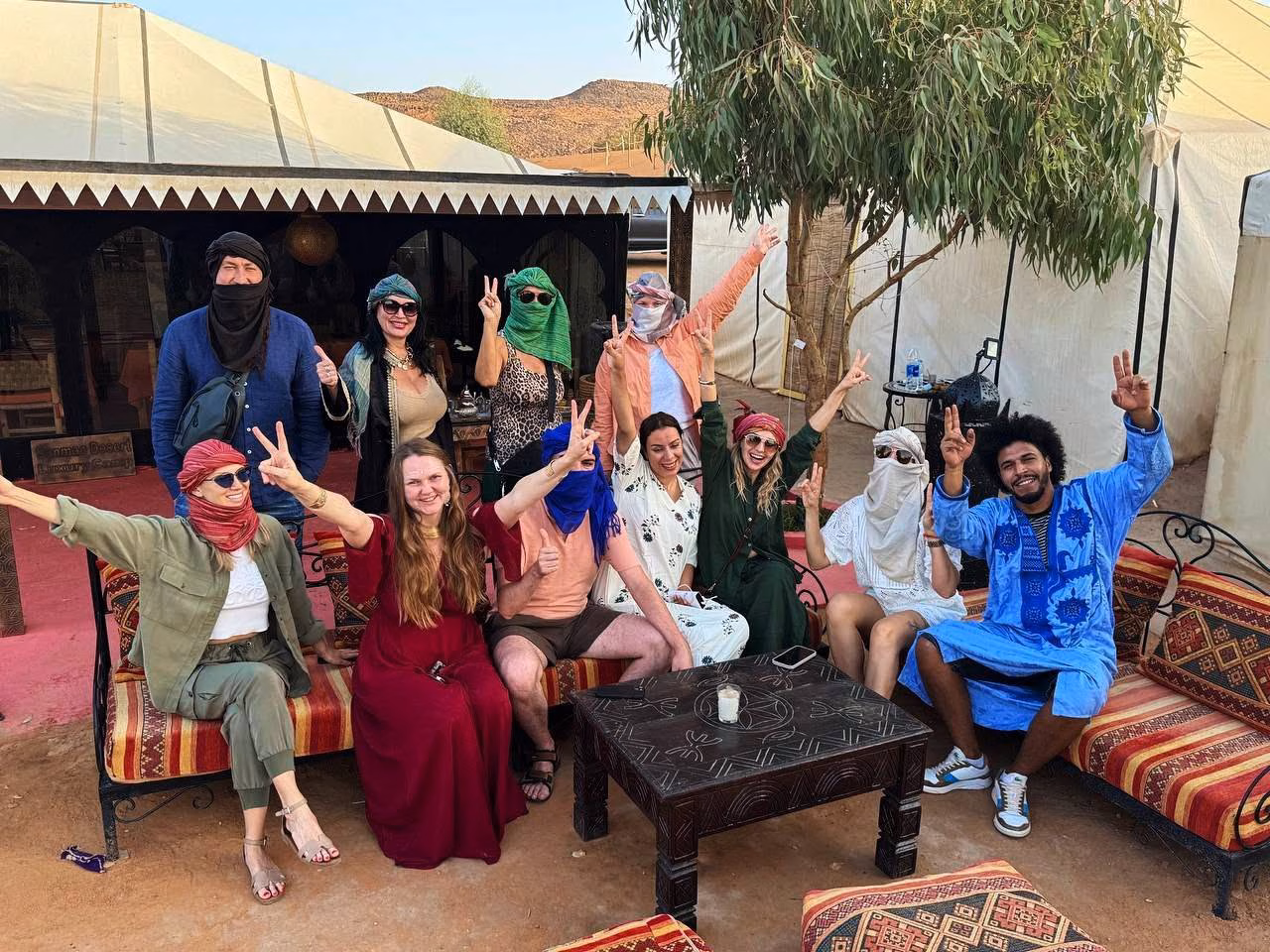 Excursion from Marrakech to Erg Chebbi Desert - Sanmao Desert Luxury Camp group photo best luxury camp Erg Chebbi 5 stars