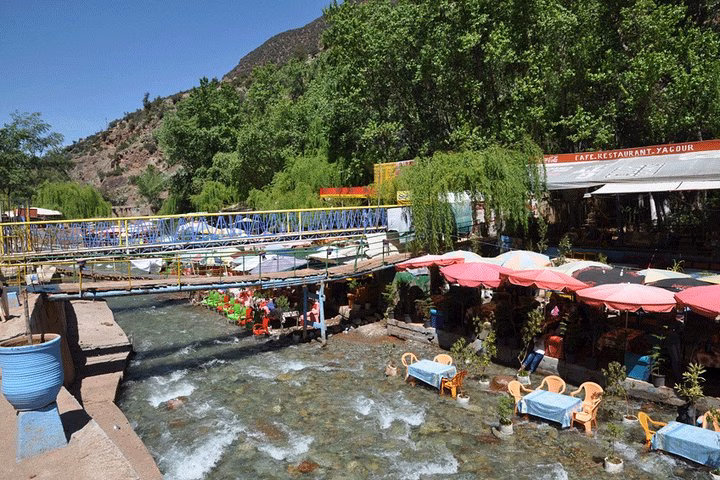 Ourika Valley private tour English guide guided visit restaurants on river Setti Fatma waterfalls Zagora Experience Morocco